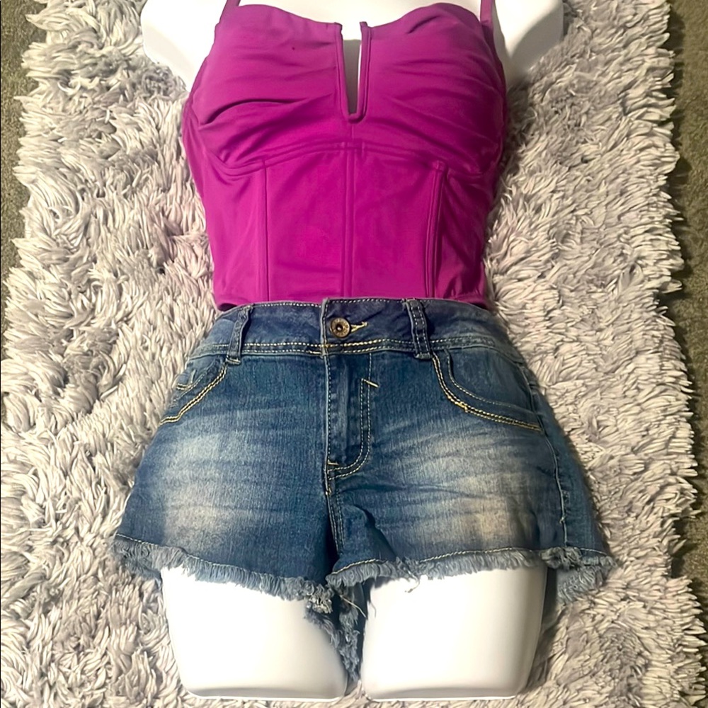 Wishful Park Blue Jean Shorts Classic Frayed Hem